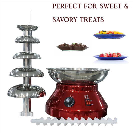 Gurubhai Equipments 5 Layers Commercial Chocolate Fondue Fountain Machine For Wedding Party-230W Commercial-Grade Electric Chocolate Fountain for Events, Parties, Buffets, and Catering Services