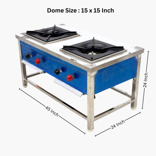 Gurubhai Equipments Commercial Double Pot Burner (Indian Style) with Stand | Heavy-Duty Stainless Steel Double Pot Gas Burner for Restaurant Kitchens
