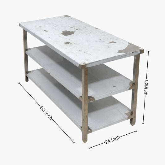 Gurubhai Equipments Commercial Stainless Steel Work Table with 2 Shelves | Heavy Duty SS Kitchen Table for Restaurant & Hotel Use