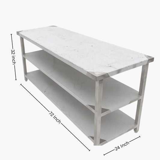 Gurubhai Equipments Commercial Stainless Steel Work Table with 2 Shelves | Heavy Duty SS Kitchen Table for Restaurant & Hotel Use