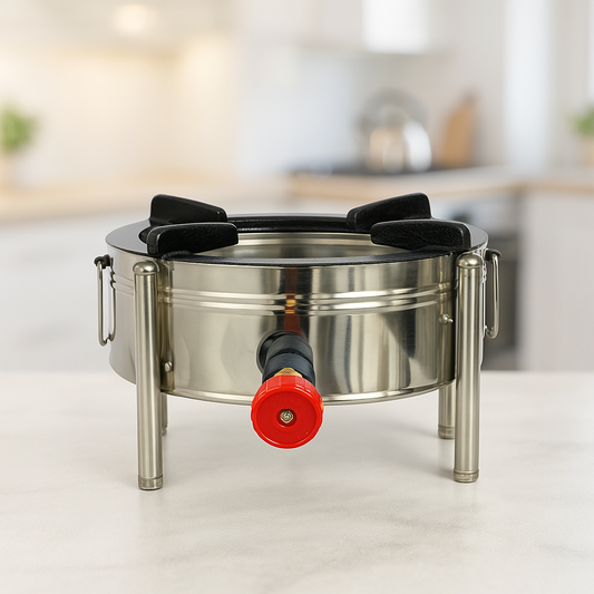 Gurubhai Equipments Stainless Steel Round Burner Stove – 12"x12"x8" Heavy-Duty Commercial Gas Stove for Catering, Restaurants & Outdoor Cooking | Commercial Gas Burner