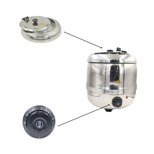 Gurubhai Equipments Stainless Steel Soup Kettle Warmer, 10 liter, Soup Warmer, SS Soup Tureen for Catering, Soup Heater, Restaurants and Buffets Businesses, Ideal for Keeping Soups and Stews Warm