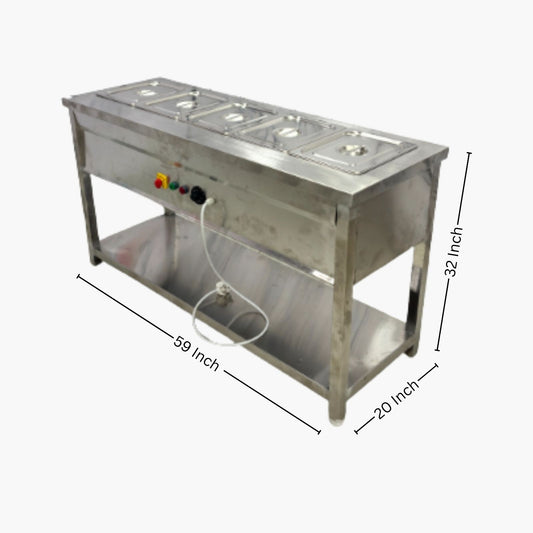 Gurubhai Equipments Commercial Electric 5 GN Bain Marie | Stainless Steel Food Warmer with Temperature Control for Restaurant & Catering