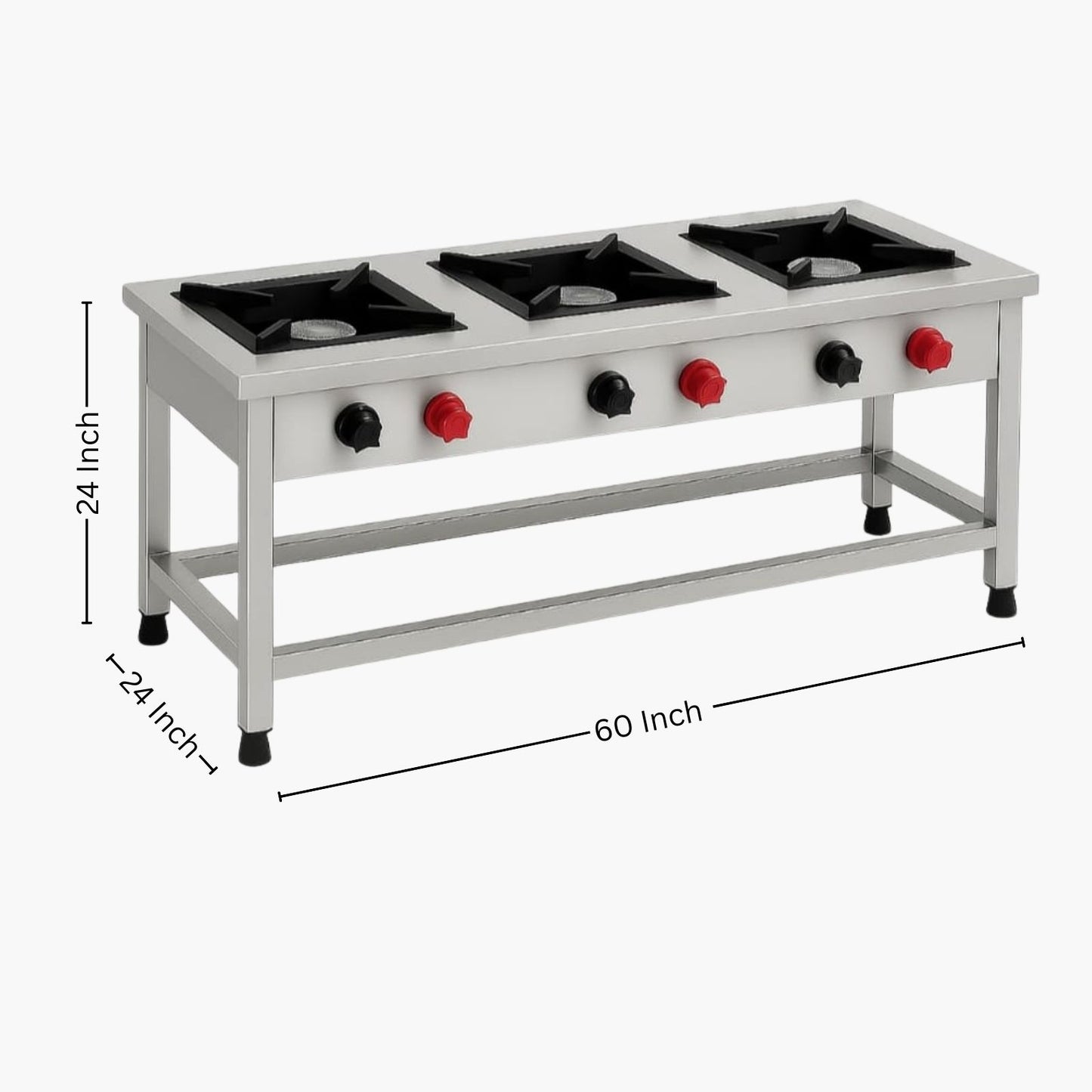 Gurubhai Equipments Commercial Triple Pot Burner (Indian Style) with Stand | Heavy-Duty Stainless Steel Triple Pot Gas Burner for Restaurant Kitchens