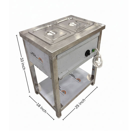 Gurubhai Equipments Commercial Electric Double GN Bain Marie | Stainless Steel Food Warmer with Temperature Control for Restaurant & Hotel