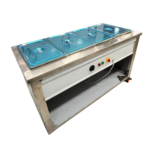 Gurubhai Equipments Commercial Electric 4 GN Bain Marie with Lids | Stainless Steel Food Warmer for Restaurant & Catering