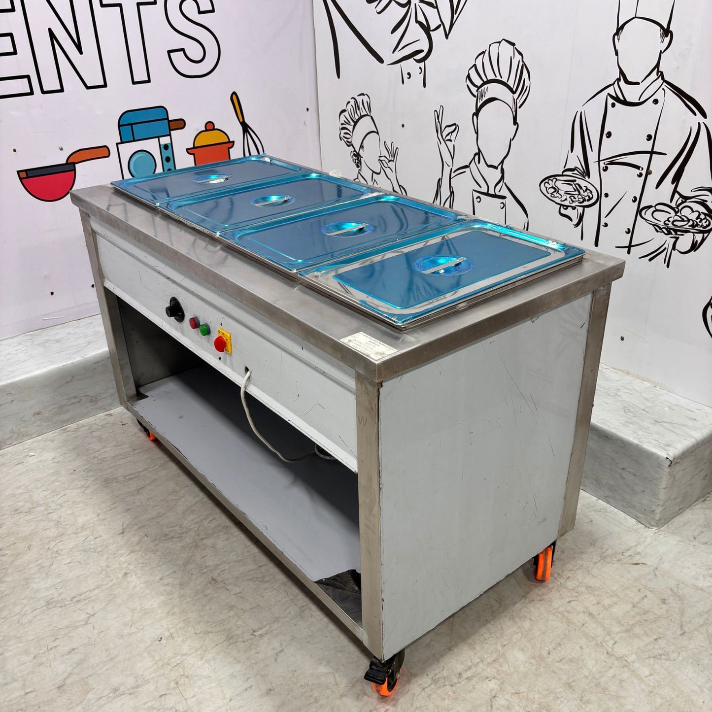 Gurubhai Equipments Commercial Electric 4 GN Bain Marie with Lids | Stainless Steel Food Warmer for Restaurant & Catering