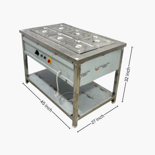 Gurubhai Equipments Commercial Electric 6 GN Bain Marie | Stainless Steel Food Warmer with Temperature Control for Restaurant & Catering