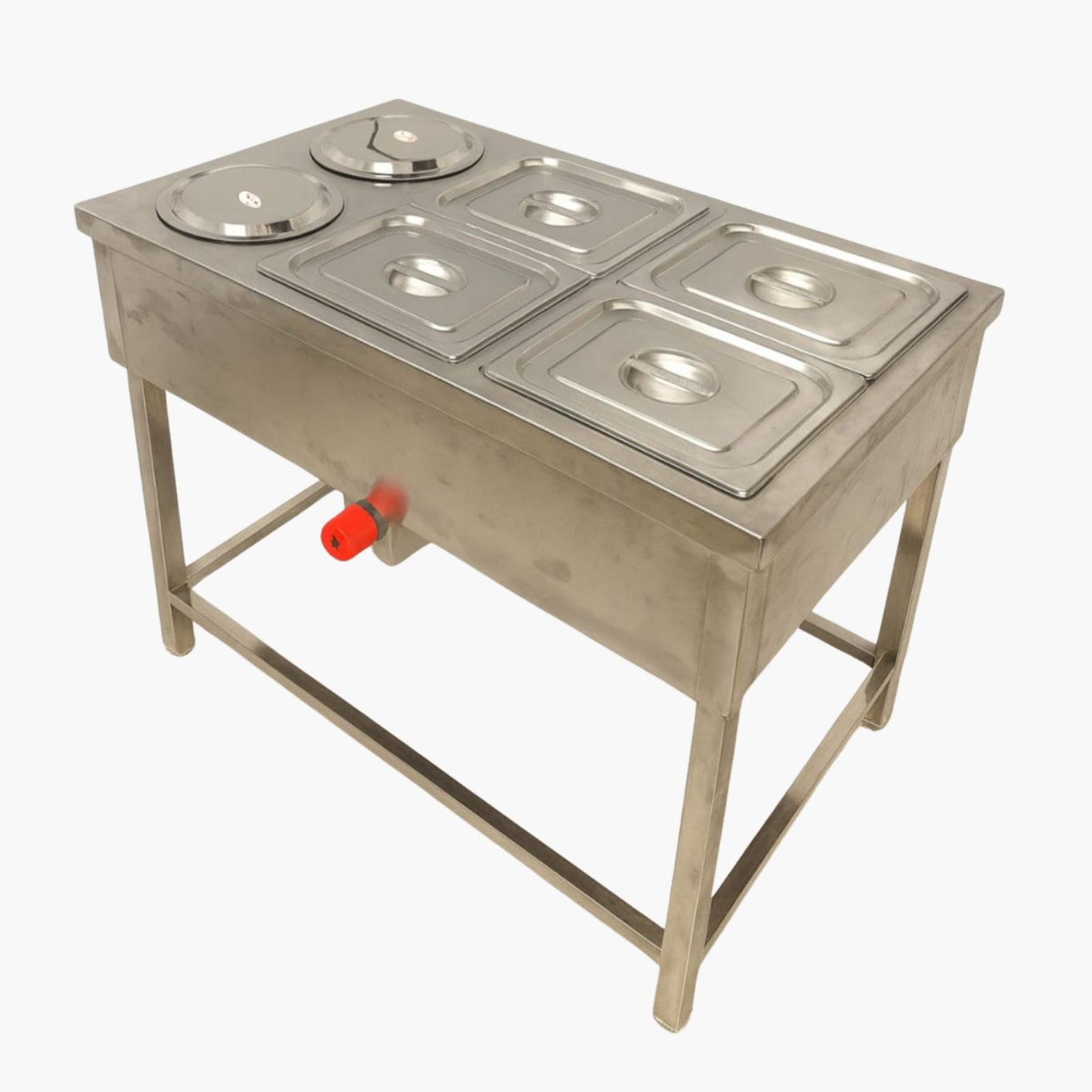 Gurubhai Equipments Commercial Gas Bain Marie with 2 Round Pots & 4 GN Pans | Stainless Steel Food Warmer for Restaurant & Catering