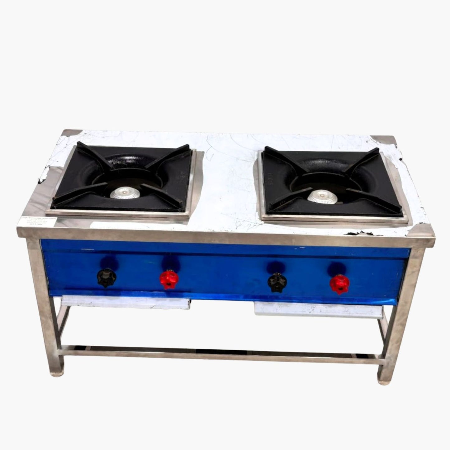Gurubhai Equipments Commercial Double Pot Burner (Indian Style) with Stand | Heavy-Duty Stainless Steel Double Pot Gas Burner for Restaurant Kitchens