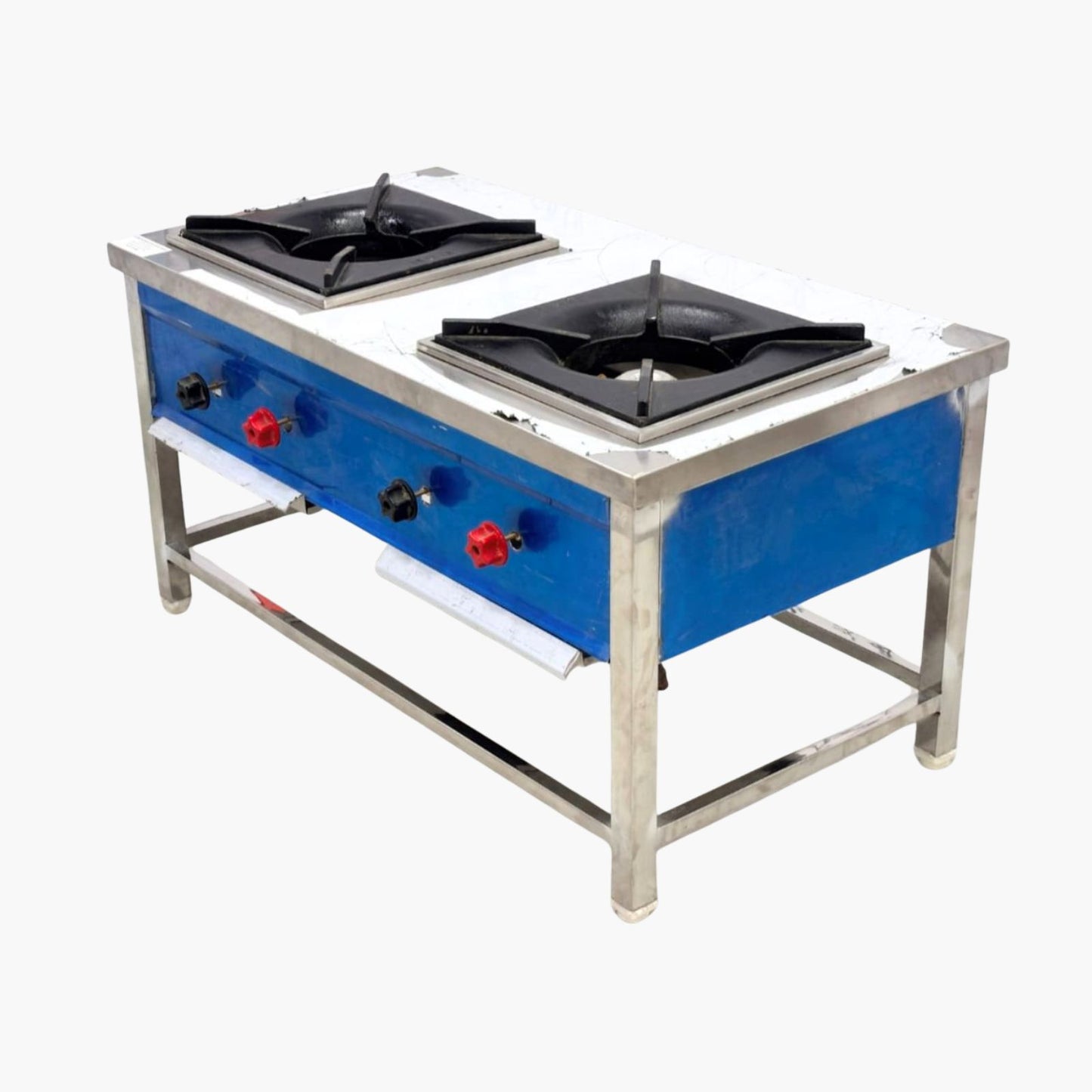Gurubhai Equipments Commercial Double Pot Burner (Indian Style) with Stand | Heavy-Duty Stainless Steel Double Pot Gas Burner for Restaurant Kitchens