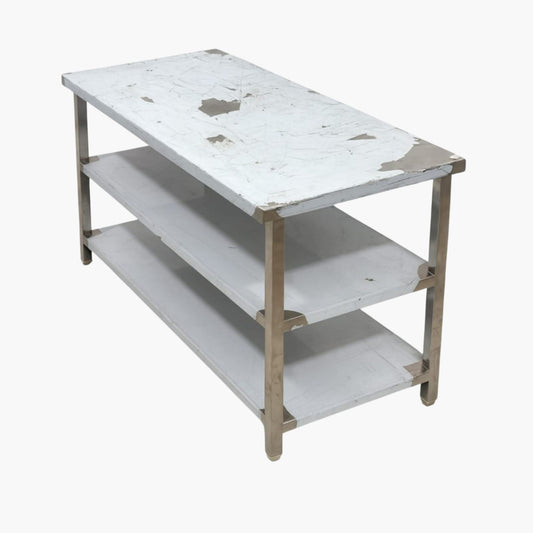 Gurubhai Equipments Commercial Stainless Steel Work Table with 2 Shelves | Heavy Duty SS Kitchen Table for Restaurant & Hotel Use