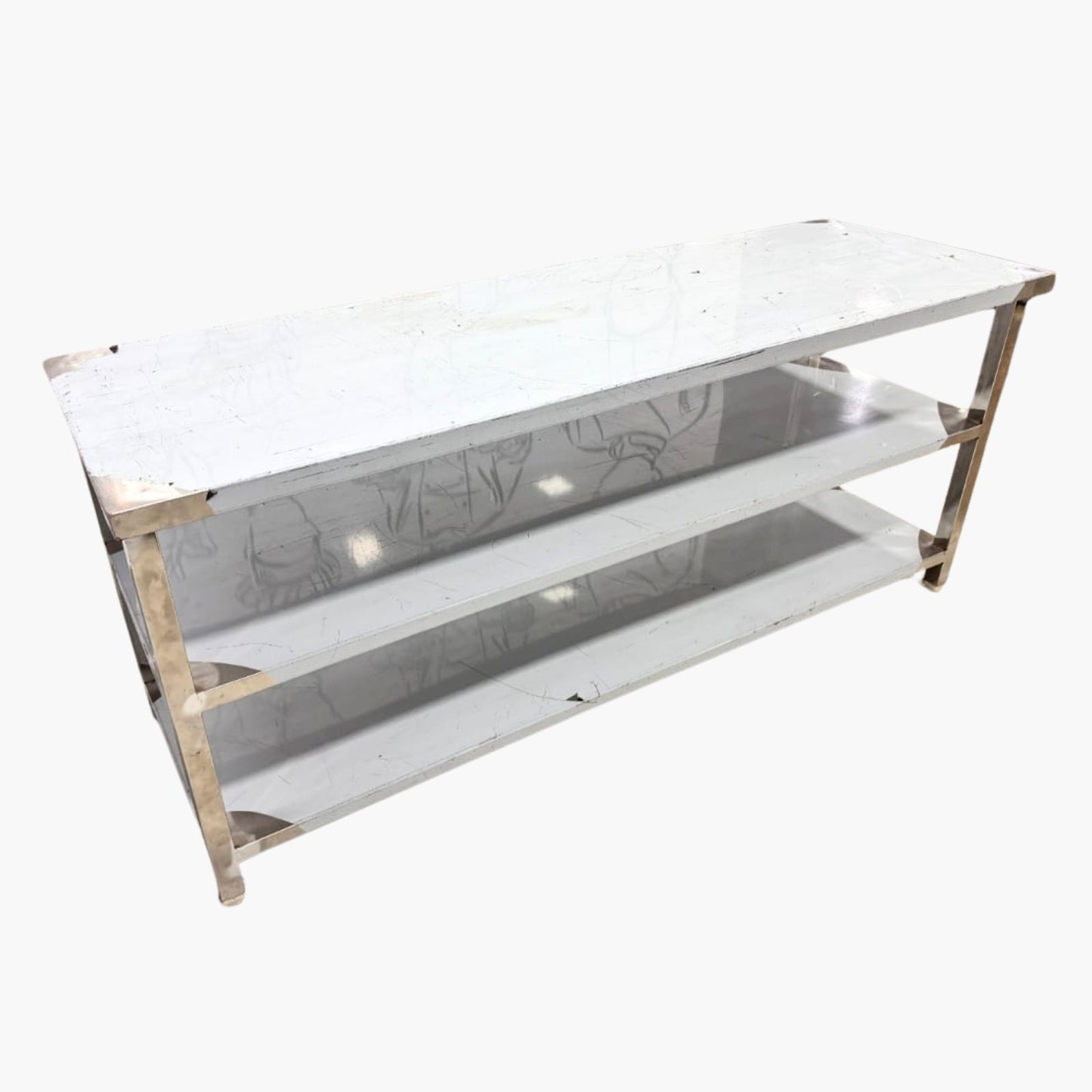 Gurubhai Equipments Commercial Stainless Steel Work Table with 2 Shelves | Heavy Duty SS Kitchen Table for Restaurant & Hotel Use