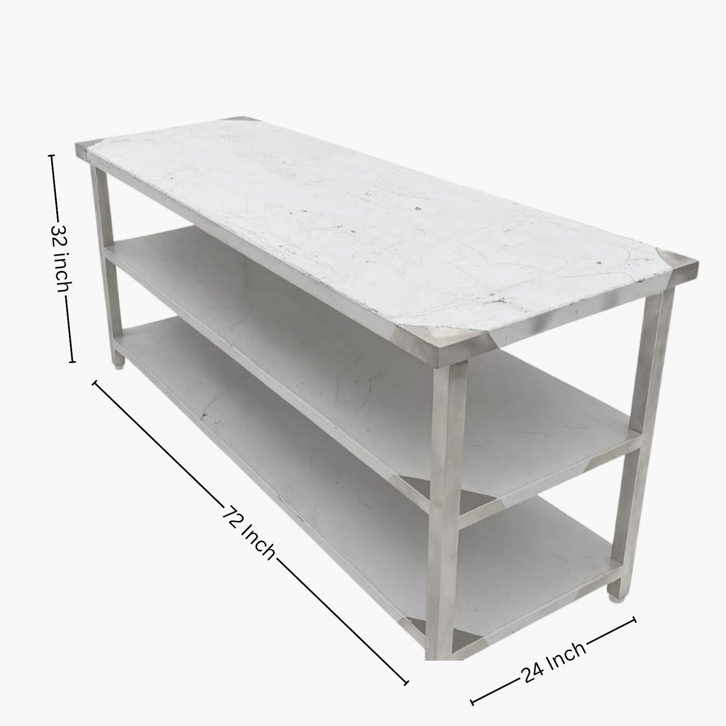 Gurubhai Equipments Commercial Stainless Steel Work Table with 2 Shelves | Heavy Duty SS Kitchen Table for Restaurant & Hotel Use