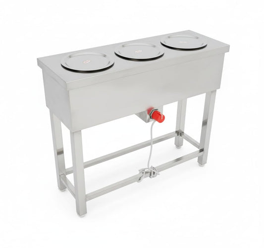 Gurubhai Equipments Commercial Electric 3 Pot Bain Marie | Stainless Steel Food Warmer for Restaurant, Hotel & Catering Use