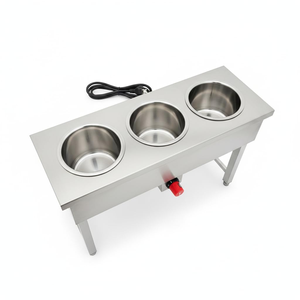 Gurubhai Equipments Commercial Electric 3 Pot Bain Marie | Stainless Steel Food Warmer for Restaurant, Hotel & Catering Use
