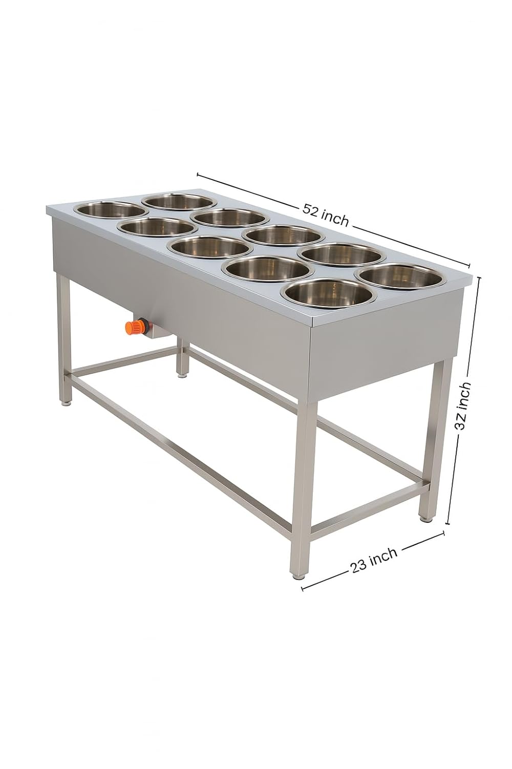 Gurubhai Equipments Commercial Gas 10 Pot Bain Marie | Stainless Steel Food Warmer for Restaurant, Hotel & Catering Use