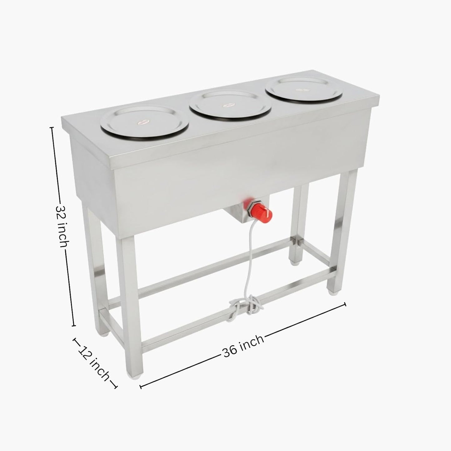Gurubhai Equipments Commercial Electric 3 Pot Bain Marie | Stainless Steel Food Warmer for Restaurant, Hotel & Catering Use