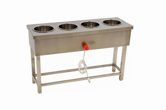 Gurubhai Equipments Commercial Electric 4 Pot Bain Marie | Stainless Steel Food Warmer for Restaurant, Hotel & Catering Use
