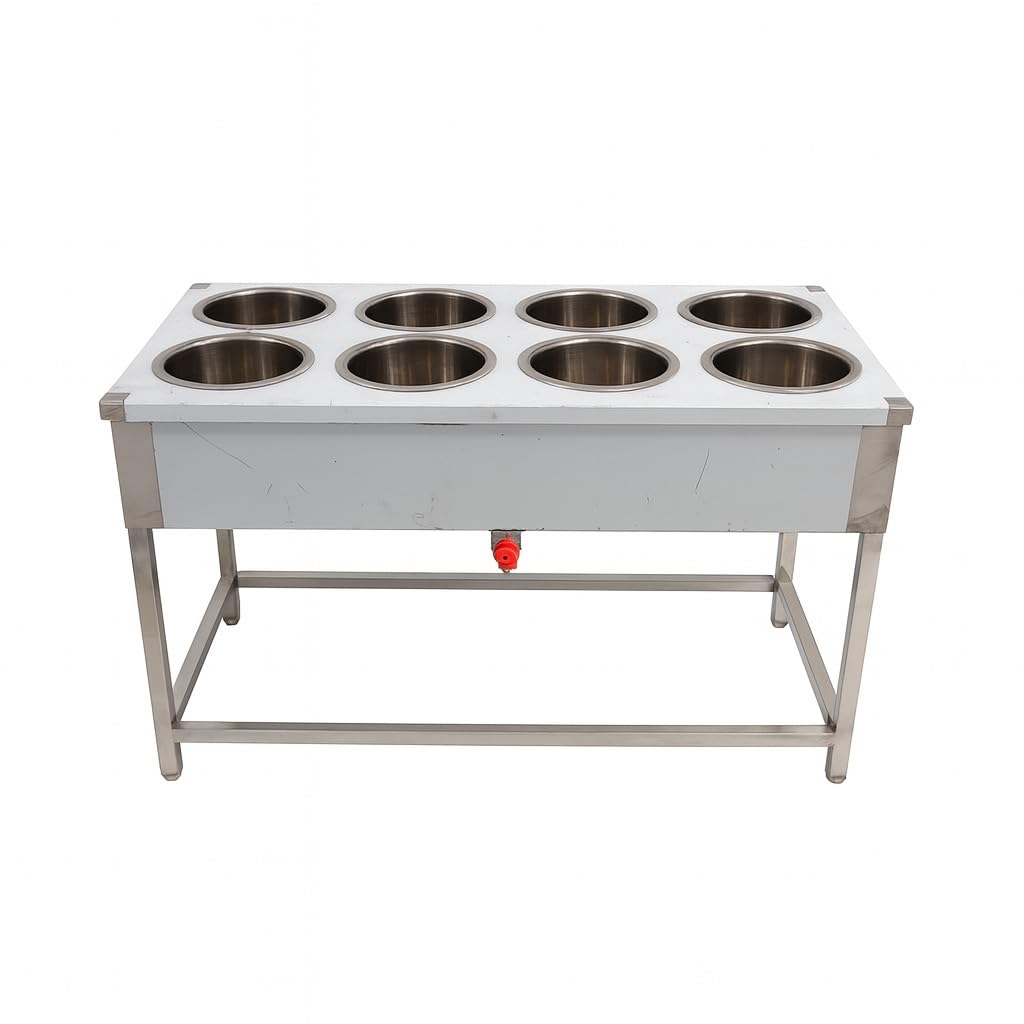 Gurubhai Equipments Commercial Gas 8 Pot Bain Marie | Stainless Steel Food Warmer for Restaurant, Hotel & Catering Use
