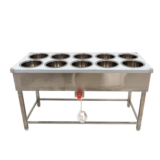 Gurubhai Equipments Commercial Gas 10 Pot Bain Marie | Stainless Steel Food Warmer for Restaurant, Hotel & Catering Use