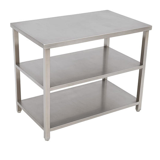 Gurubhai Equipments Commercial Stainless Steel Work Table with 2 Shelves | Heavy Duty SS Kitchen Table for Restaurant & Hotel Use