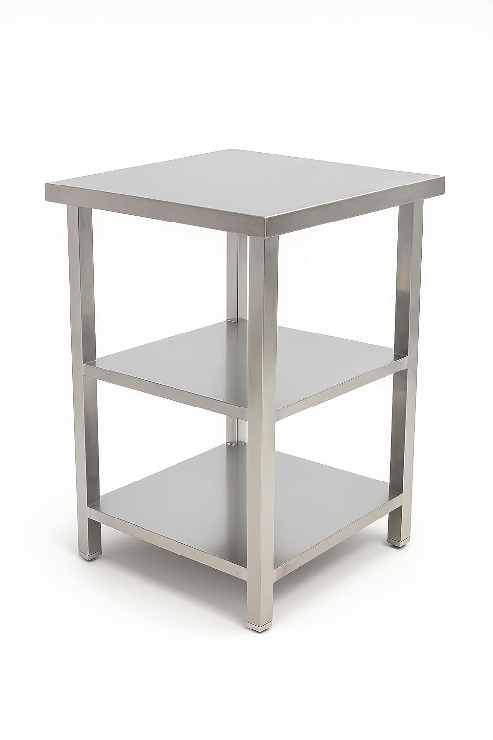 Gurubhai Equipments Commercial Stainless Steel Work Table with 2 Shelves | Heavy Duty SS Kitchen Table for Restaurant & Hotel Use