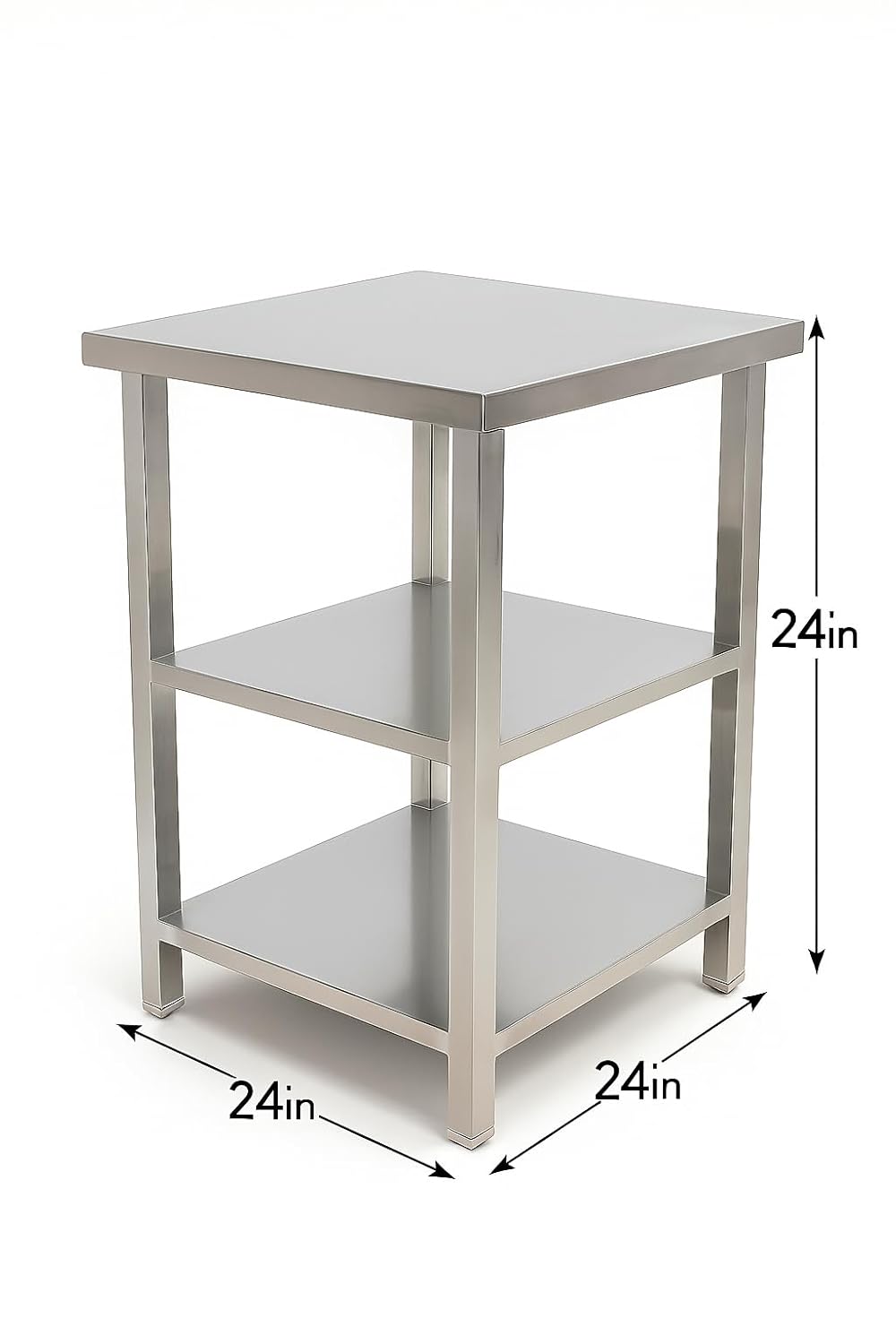 Gurubhai Equipments Commercial Stainless Steel Work Table with 2 Shelves | Heavy Duty SS Kitchen Table for Restaurant & Hotel Use