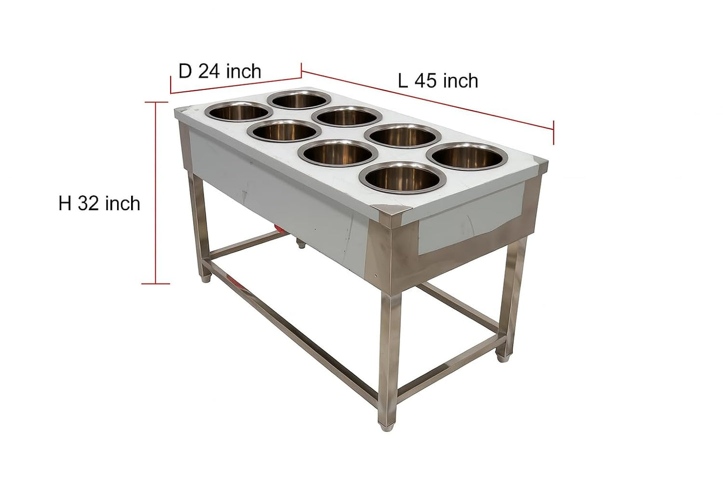 Gurubhai Equipments Commercial Gas 8 Pot Bain Marie | Stainless Steel Food Warmer for Restaurant, Hotel & Catering Use
