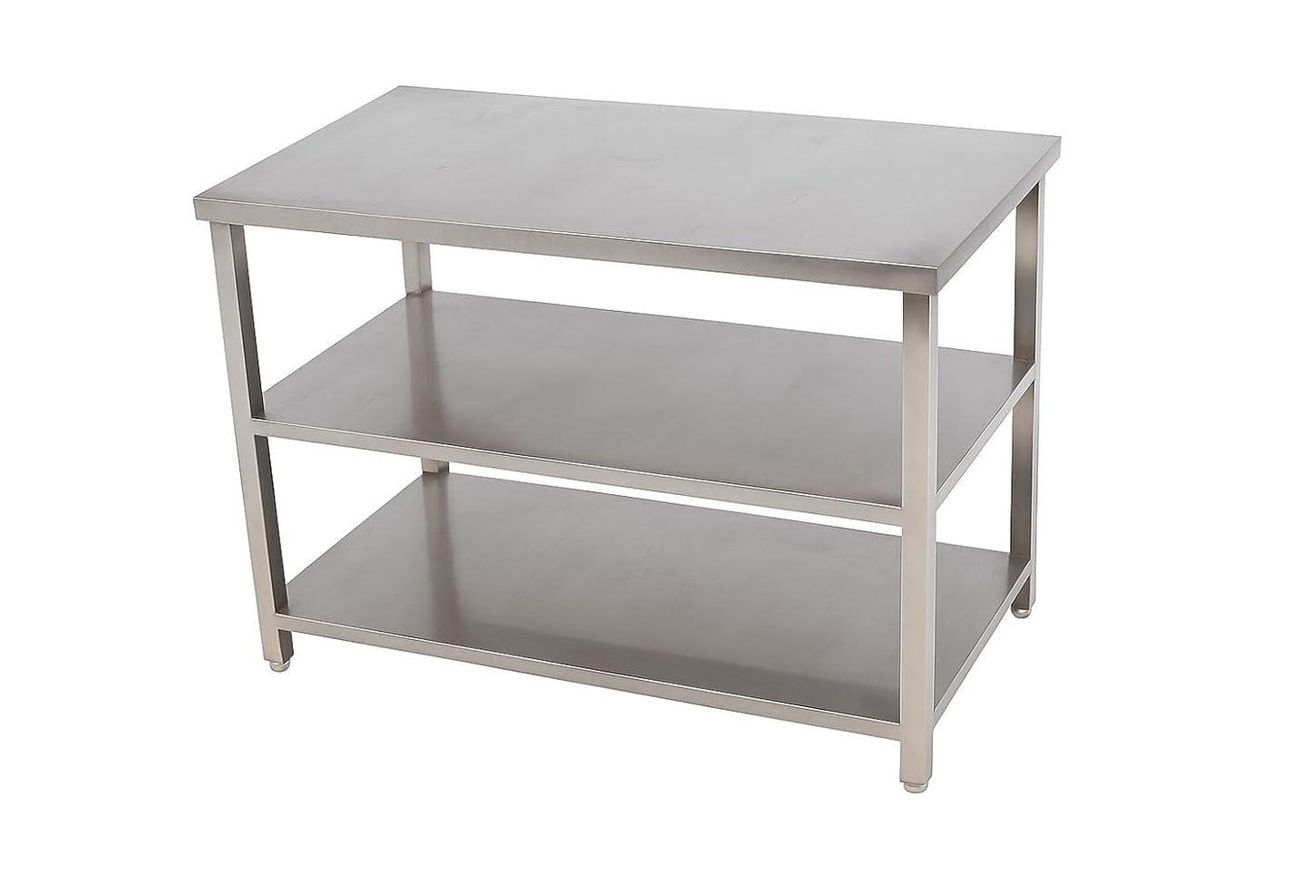 Gurubhai Equipments Commercial Stainless Steel Work Table with 2 Shelves | Heavy Duty SS Kitchen Table for Restaurant & Hotel Use