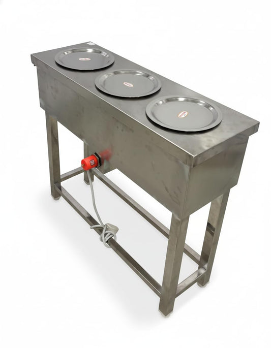 Gurubhai Equipments Commercial Electric 3 Pot Bain Marie | Stainless Steel Food Warmer for Restaurant, Hotel & Catering Use