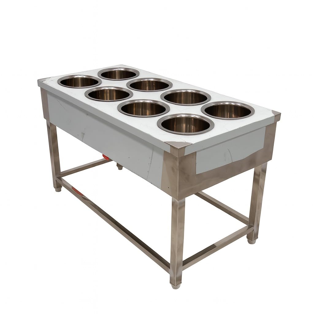 Gurubhai Equipments Commercial Gas 8 Pot Bain Marie | Stainless Steel Food Warmer for Restaurant, Hotel & Catering Use