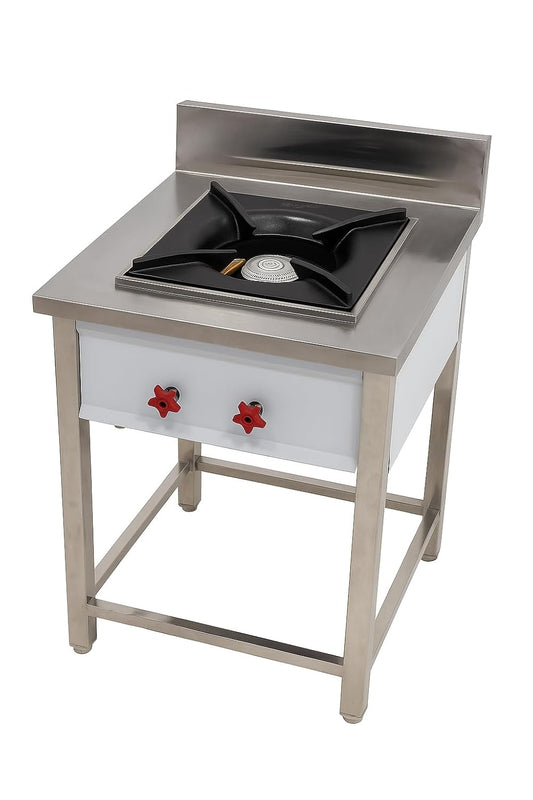 Gurubhai Equipments Commercial Single Burner Gas Range | Stainless Steel Gas Stove for Restaurant & Hotel