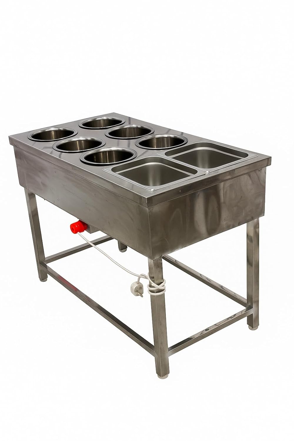 Gurubhai Equipments Commercial Electric 6 Pot Bain Marie with 2 GN Pans | Stainless Steel Food Warmer for Restaurant & Catering