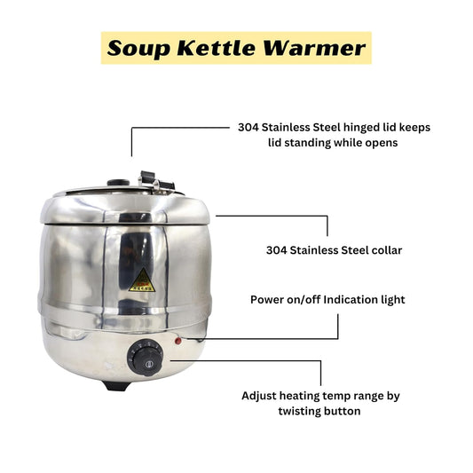 Commercial Electric Soup Kettle Silver | Stainless Steel Food Warmer with Thermostat for Hotel, Buffet & Catering