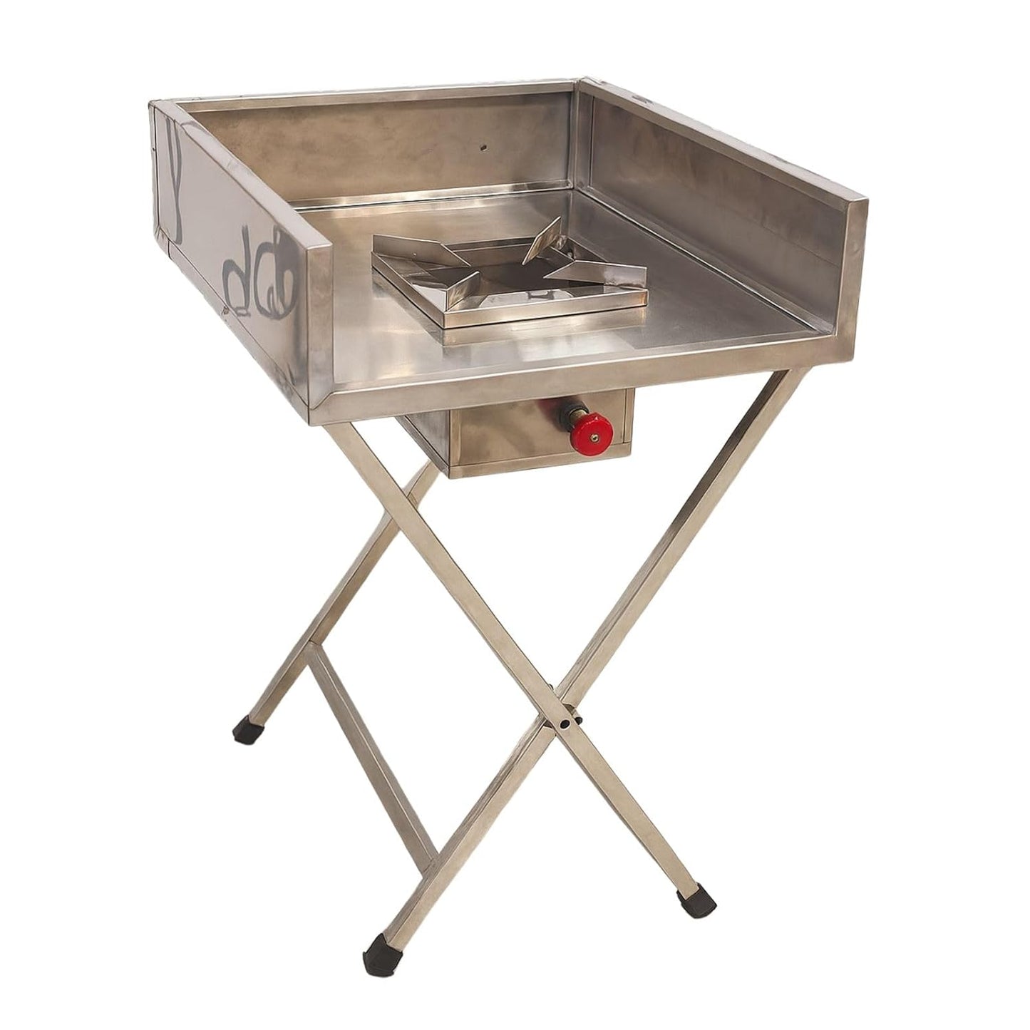 Gurubhai Equipments Commercial Indian Folding Gas Burner with Splash Guard | Stainless Steel High Flame Burner for Catering & Outdoor Cooking