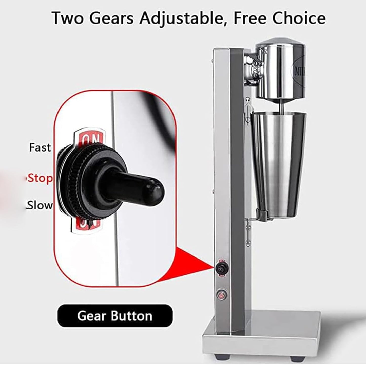 Gurubhai Equipments Electric Stainless Steel Single Head Milkshake Maker, 2-Speed Commercial Mixer with 220V, Includes Mixing Cup, Ideal for Smoothies – Heavy-Duty Drink Blender (Single Head)