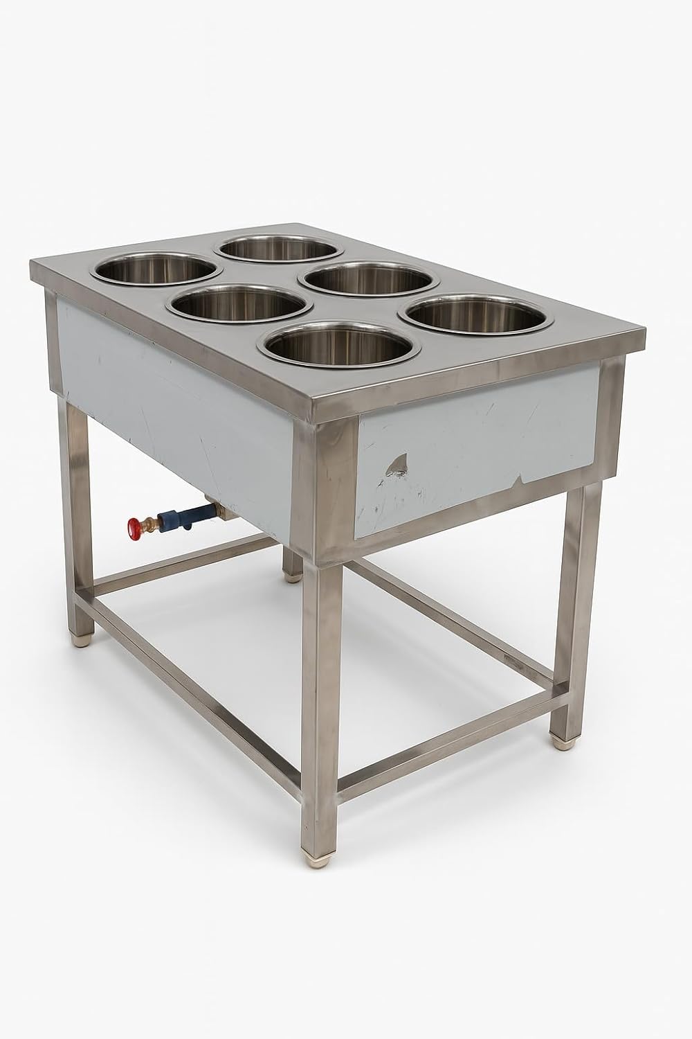 Gurubhai Equipments Commercial Gas 6 Pot Bain Marie | Stainless Steel Food Warmer for Restaurant, Hotel & Catering Use