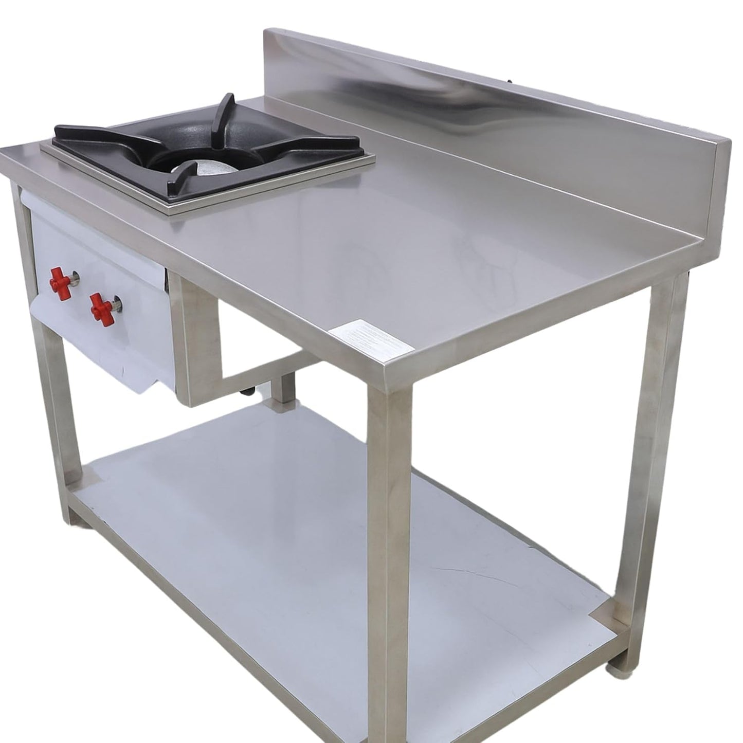 Gurubhai Equipments Commercial Single Burner Indian Gas Range with Work Table | Heavy-Duty Stainless Steel Indian Burner for Restaurant Kitchens