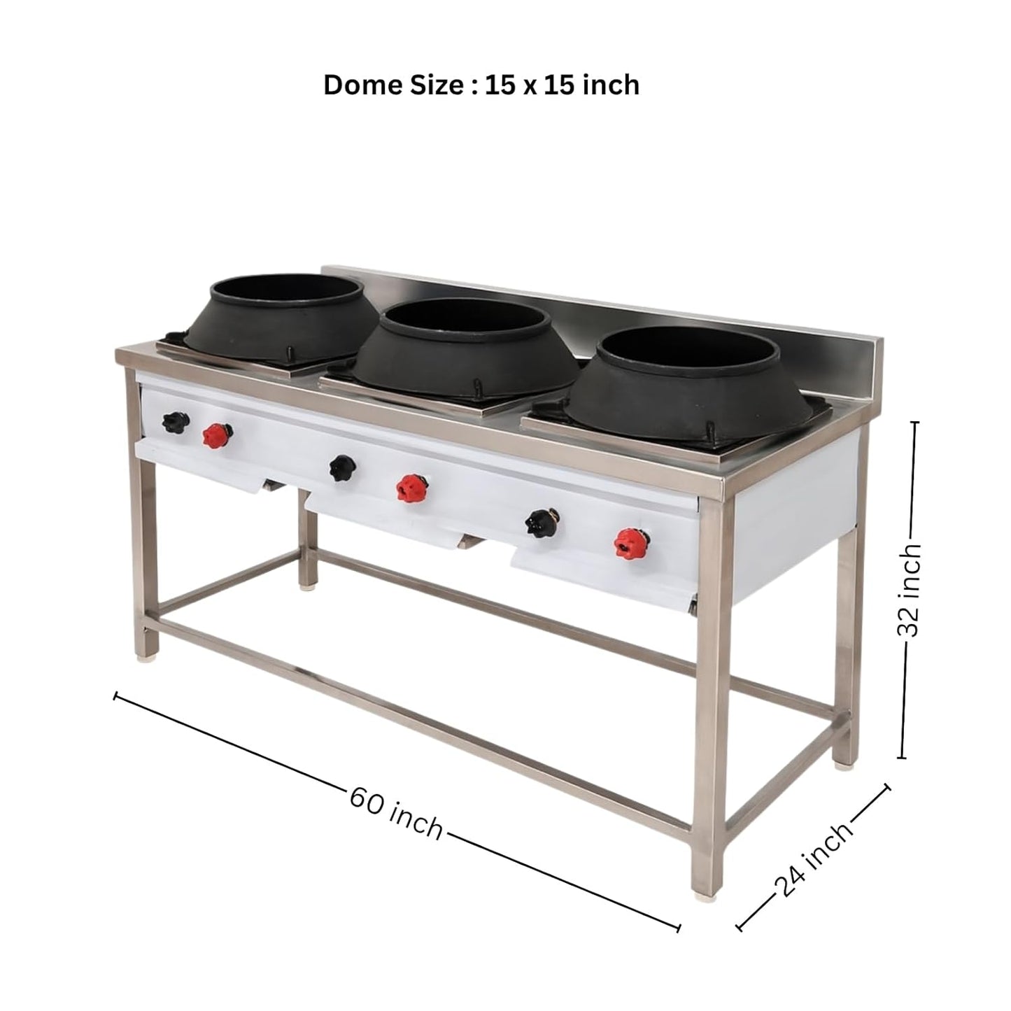 Gurubhai Equipments Commercial 3 Burner Chinese Gas Range | Heavy-Duty Stainless Steel High Flame Gas Stove for Restaurant & Hotel Kitchen