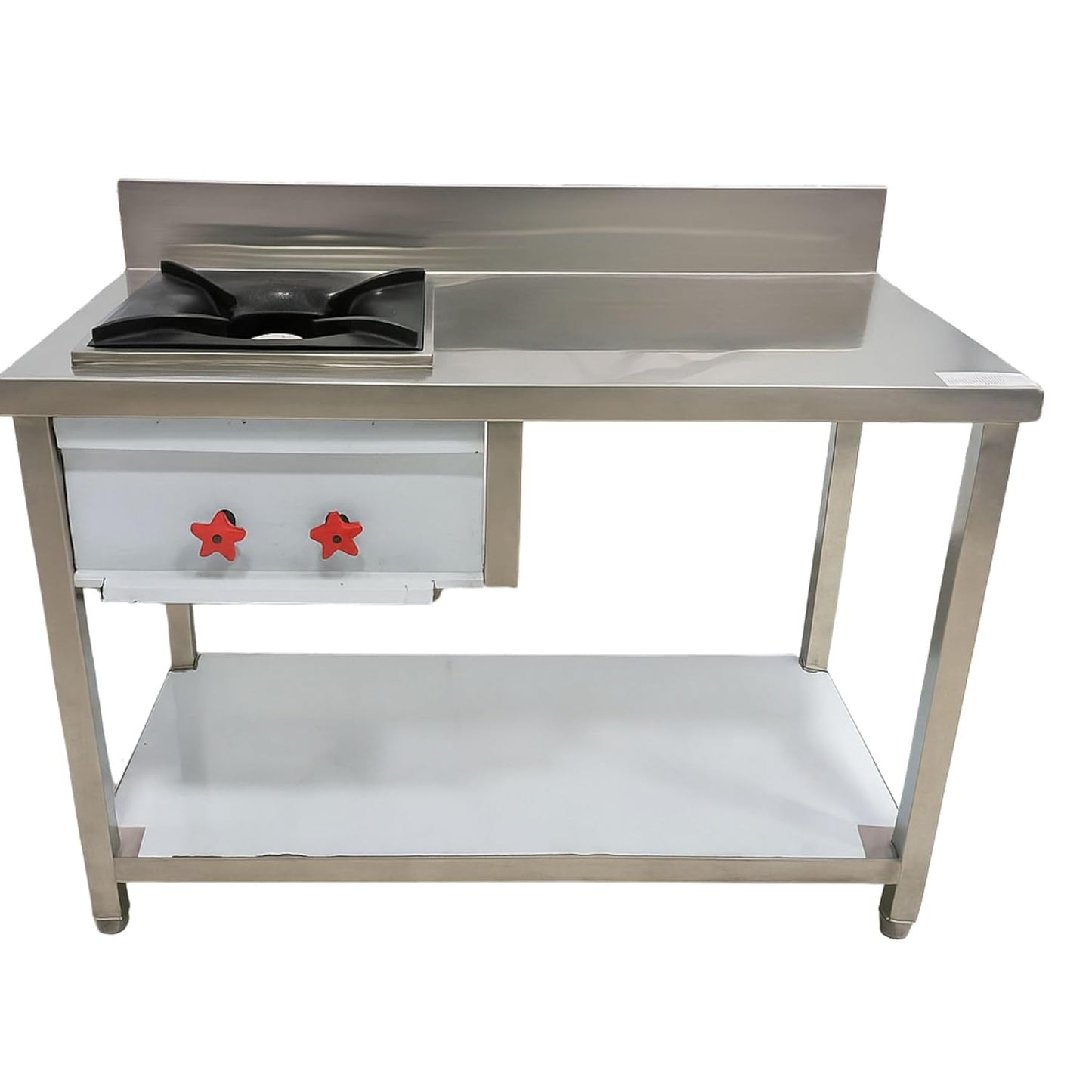 Gurubhai Equipments Commercial Single Burner Indian Gas Range with Work Table | Heavy-Duty Stainless Steel Indian Burner for Restaurant Kitchens