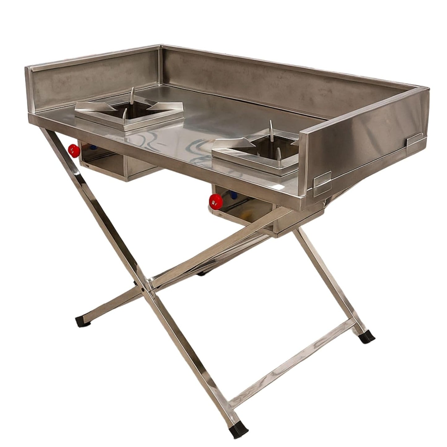 Gurubhai Equipments Commercial Double Indian Folding Gas Burner with Splash Guard | Stainless Steel High Flame Catering Burner