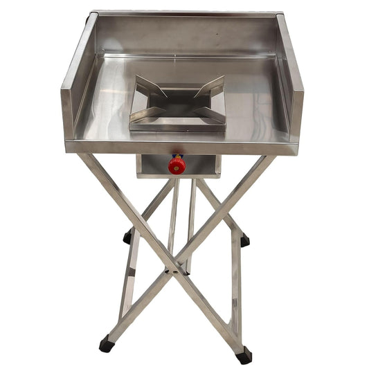 Gurubhai Equipments Commercial Indian Folding Gas Burner with Splash Guard | Stainless Steel High Flame Burner for Catering & Outdoor Cooking