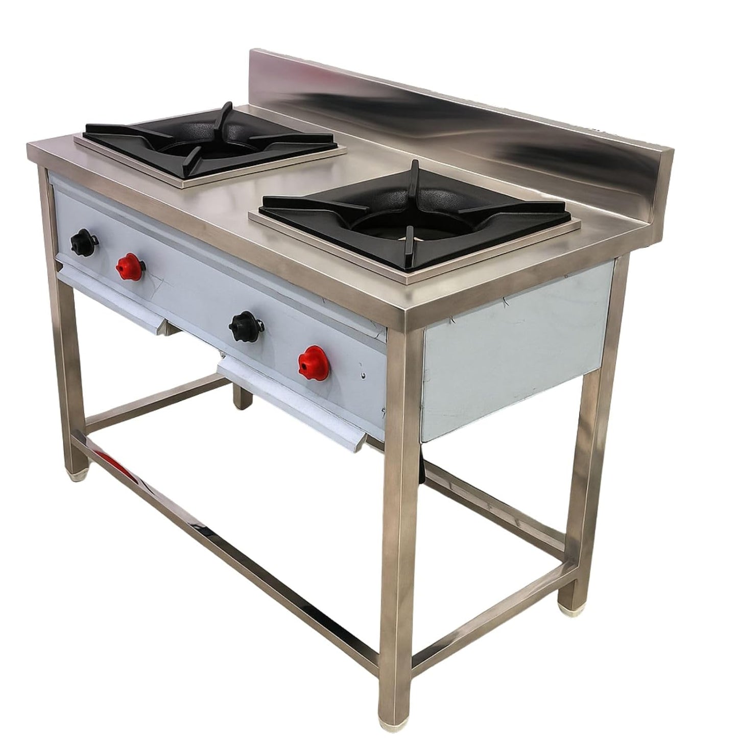 Gurubhai Equipments Commercial Double Burner Gas Range | Stainless Steel Heavy-Duty Gas Stove for Restaurant, Hotel & Catering Kitchen