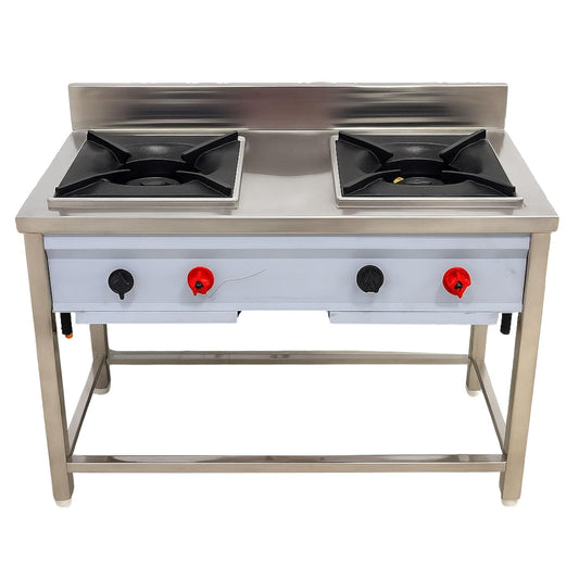 Gurubhai Equipments Commercial Double Burner Gas Range | Stainless Steel Heavy-Duty Gas Stove for Restaurant, Hotel & Catering Kitchen