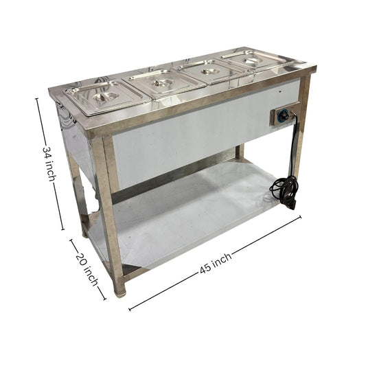 Gurubhai Equipments Commercial Electric 4 GN Bain Marie | Stainless Steel Food Warmer with Temperature Control for Restaurant & Catering