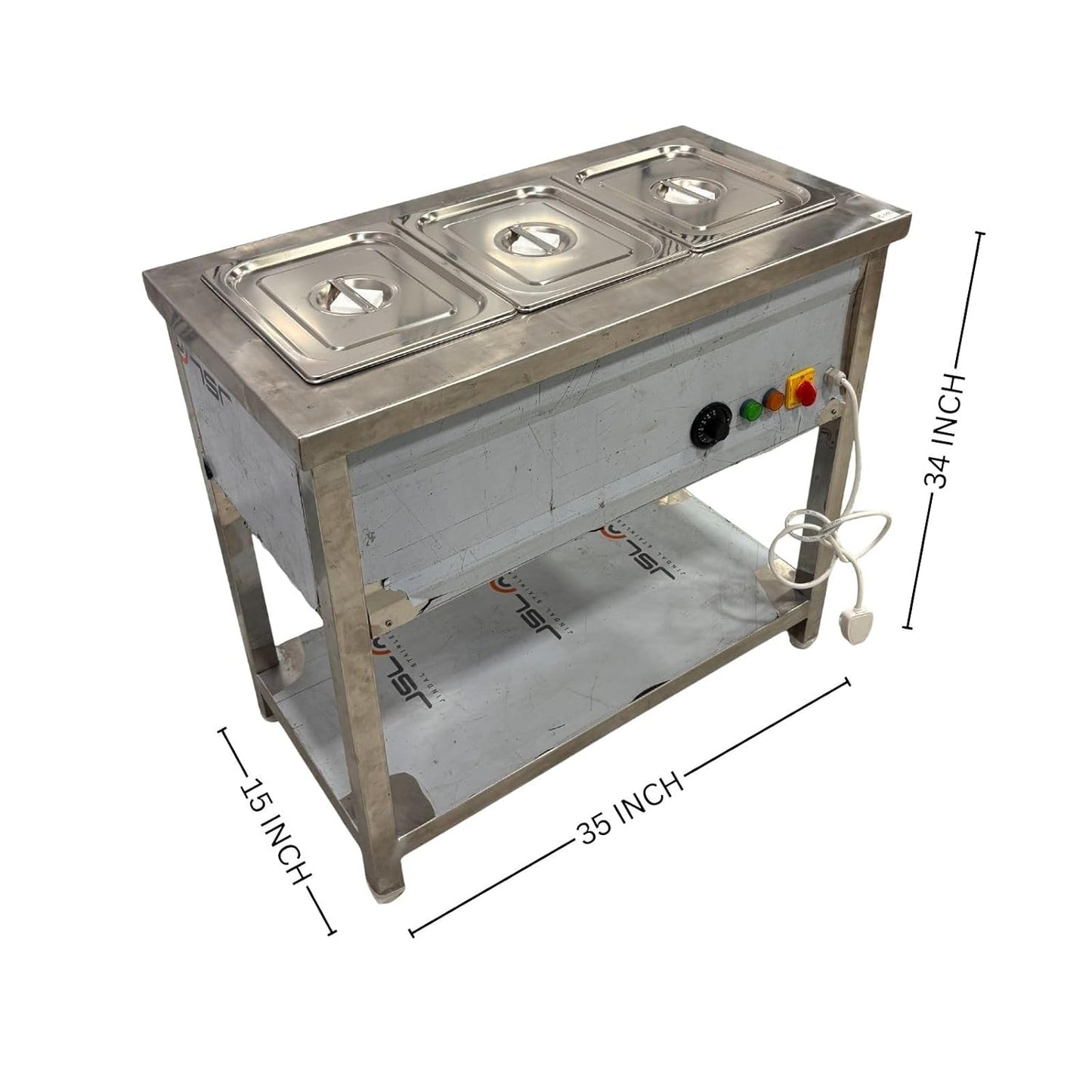 Gurubhai Equipments Commercial Electric 3 GN Bain Marie | Stainless Steel Food Warmer with Temperature Control for Restaurant & Catering