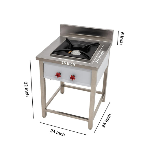 Gurubhai Equipments Commercial Single Burner Gas Range | Stainless Steel Gas Stove for Restaurant & Hotel
