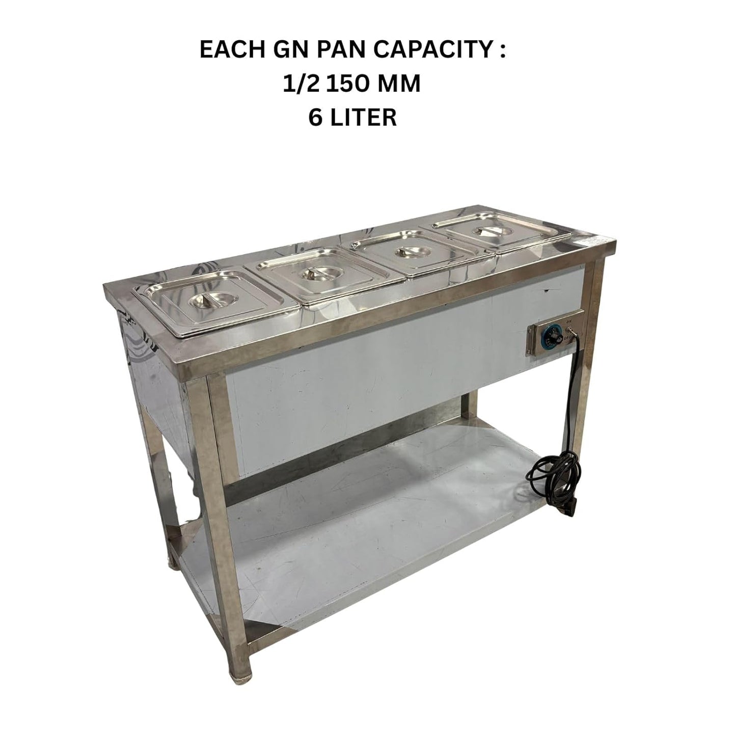 Gurubhai Equipments Commercial Electric 4 GN Bain Marie | Stainless Steel Food Warmer with Temperature Control for Restaurant & Catering