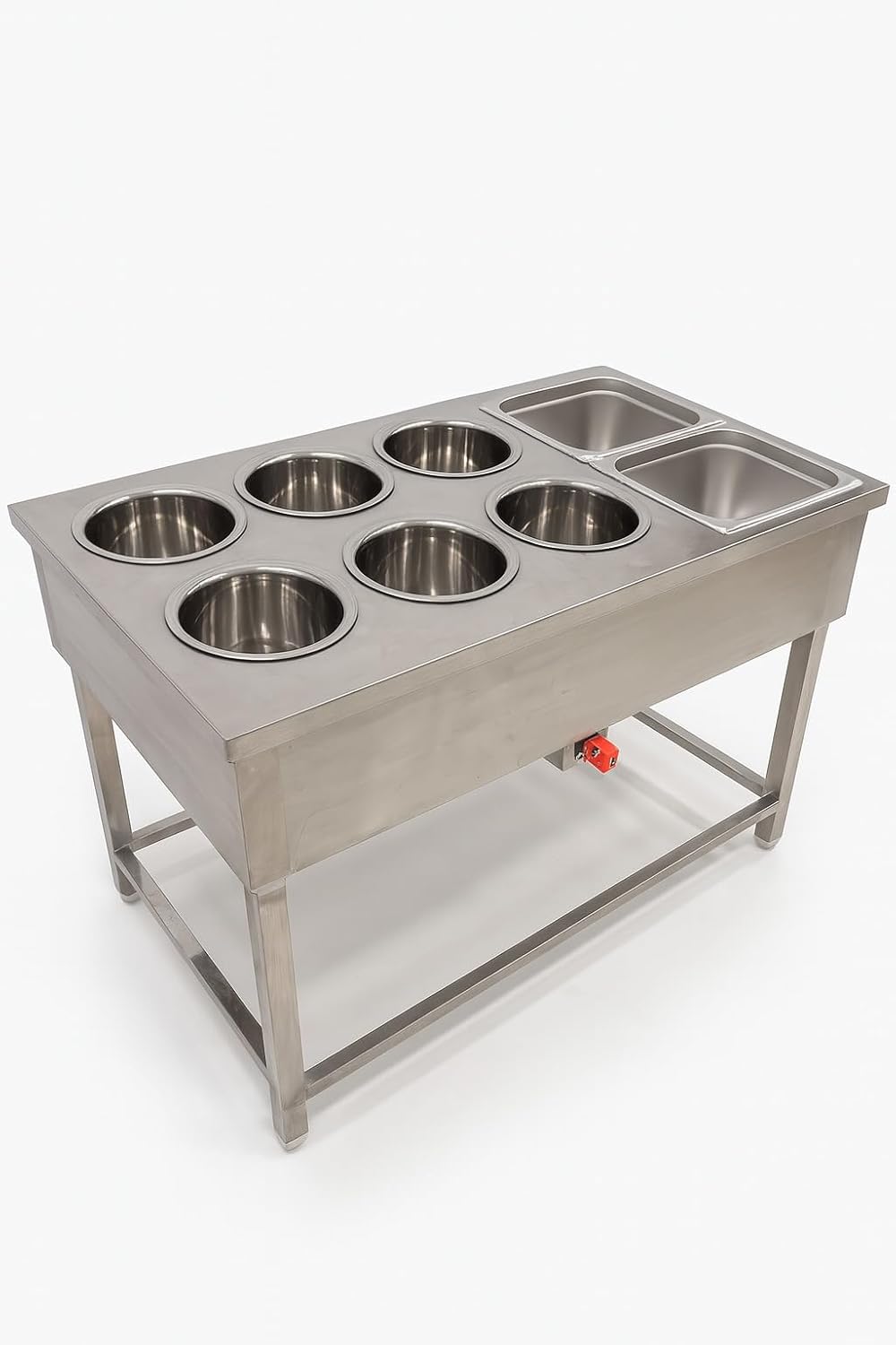 Gurubhai Equipments Commercial Electric 6 Pot Bain Marie with 2 GN Pans | Stainless Steel Food Warmer for Restaurant & Catering